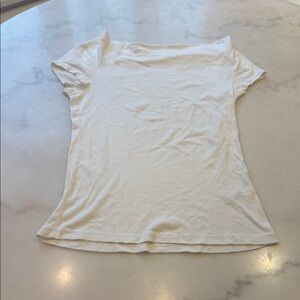 NWOT THREE DOTS cream boat neck cap sleeve Top